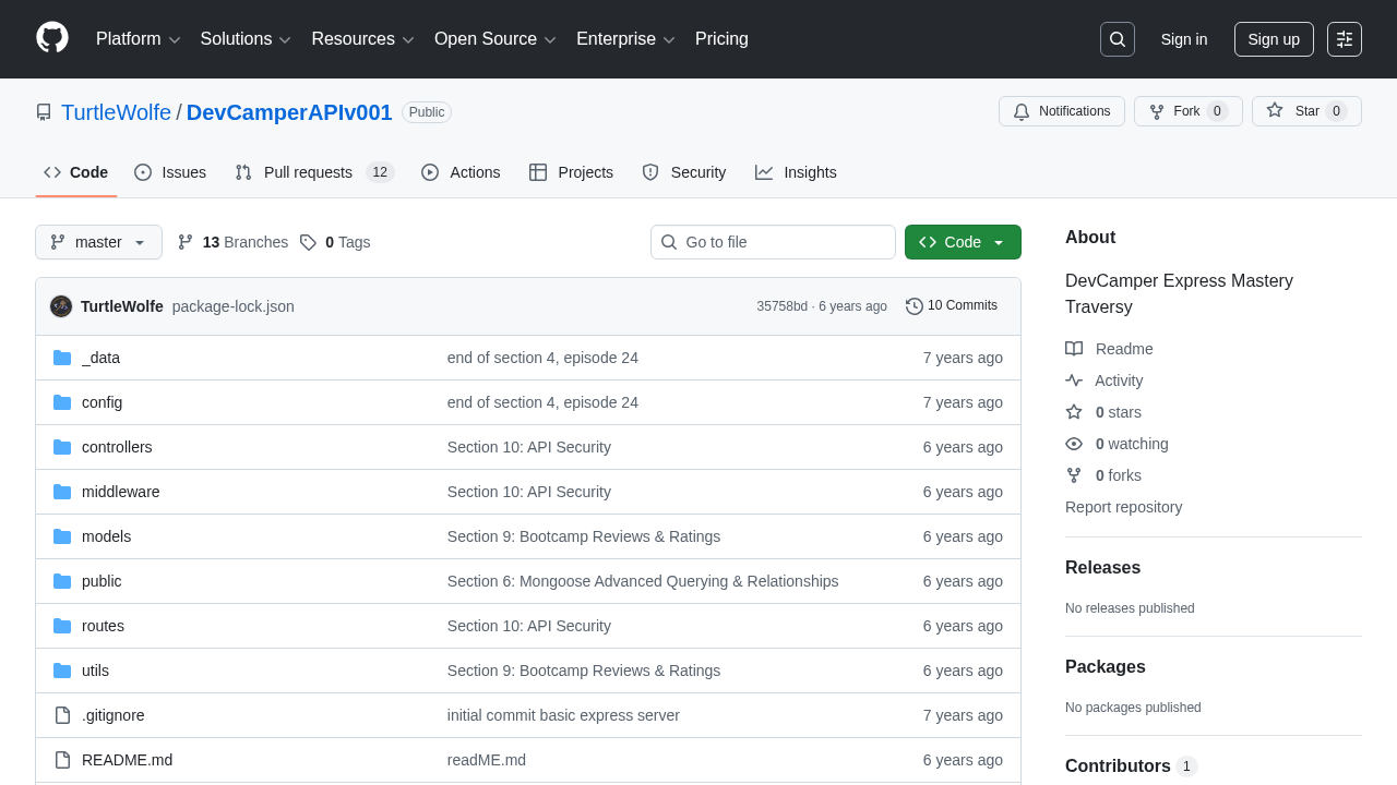 DevCamper API GitHub repository